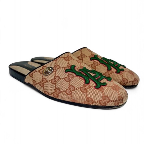 Authentic GUCCI Beige GG Logo Canvas Embroidered LA Angel Mule Loafers S… - Picture 5 of 13